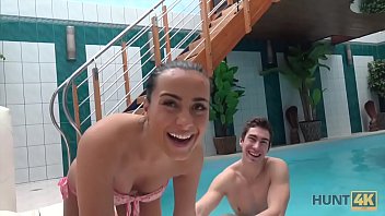 HUNT4K. Young nasty slut sucks dick and gets pounded by the pool