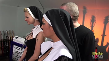 Two naughty nuns get surprised with big hard cocks