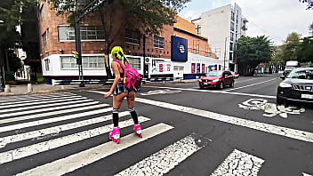 Big ass learning to ride roller skates showing off her big ass