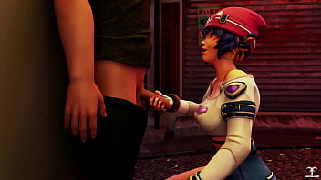 Kiriko from Overwatch offers a blowjob to a random guy