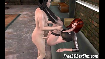 Yummy 3D cartoon redhead babe gets double teamed